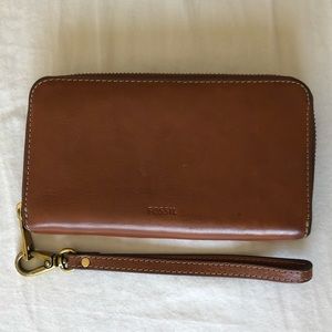 Fossil Camel Brown Zip Around Wallet Wristlet